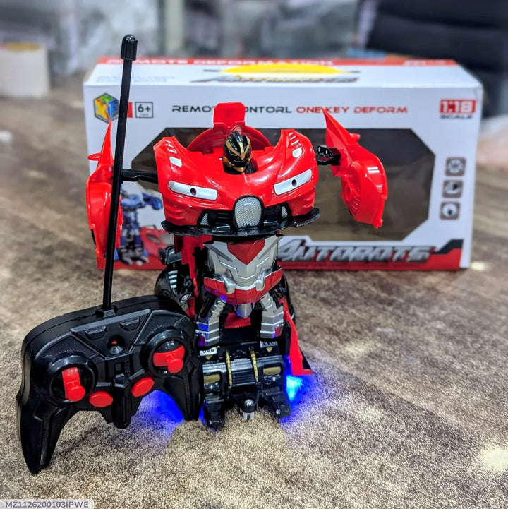 AUTOBOTS 1:18 SCALE RC TRANSFORMER CAR — ONE-KEY DEFORM ROBOT WITH LED LIGHTS & REMOTE CONTROL