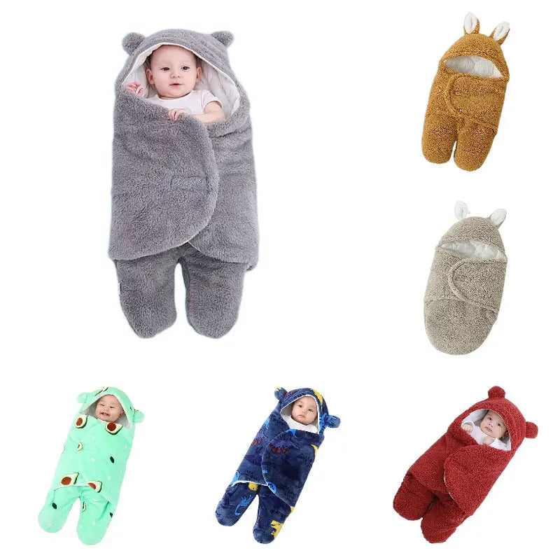 Baby Hooded Sleeping Bag with Animal Ears, Fleece Material, Multiple Colors