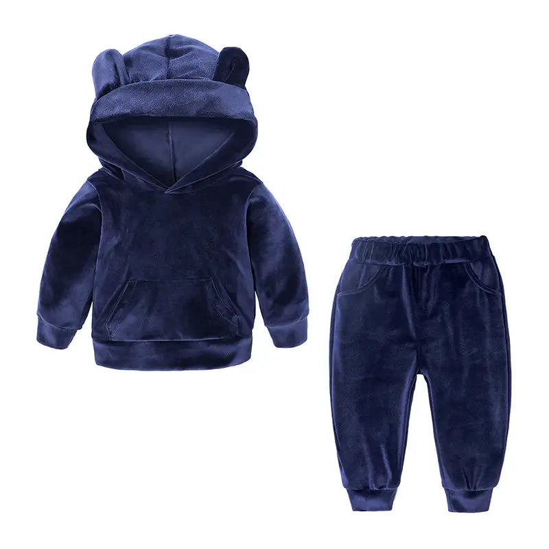 Velvet Hoodie Pants Set for Kids Bear Ears Hooded Sweatshirt