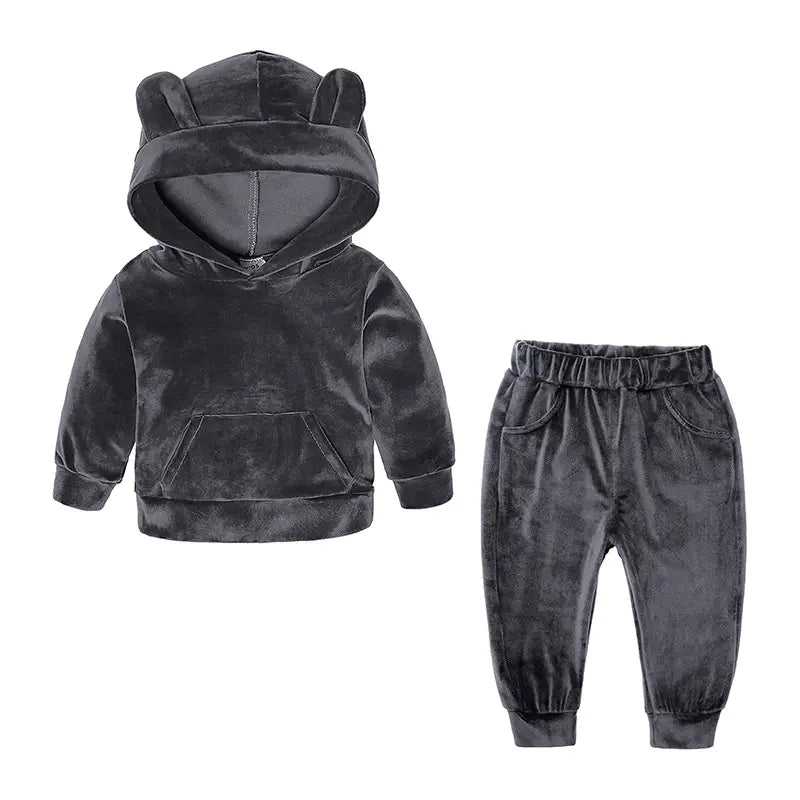Velvet Hoodie Pants Set for Kids Bear Ears Hooded Sweatshirt