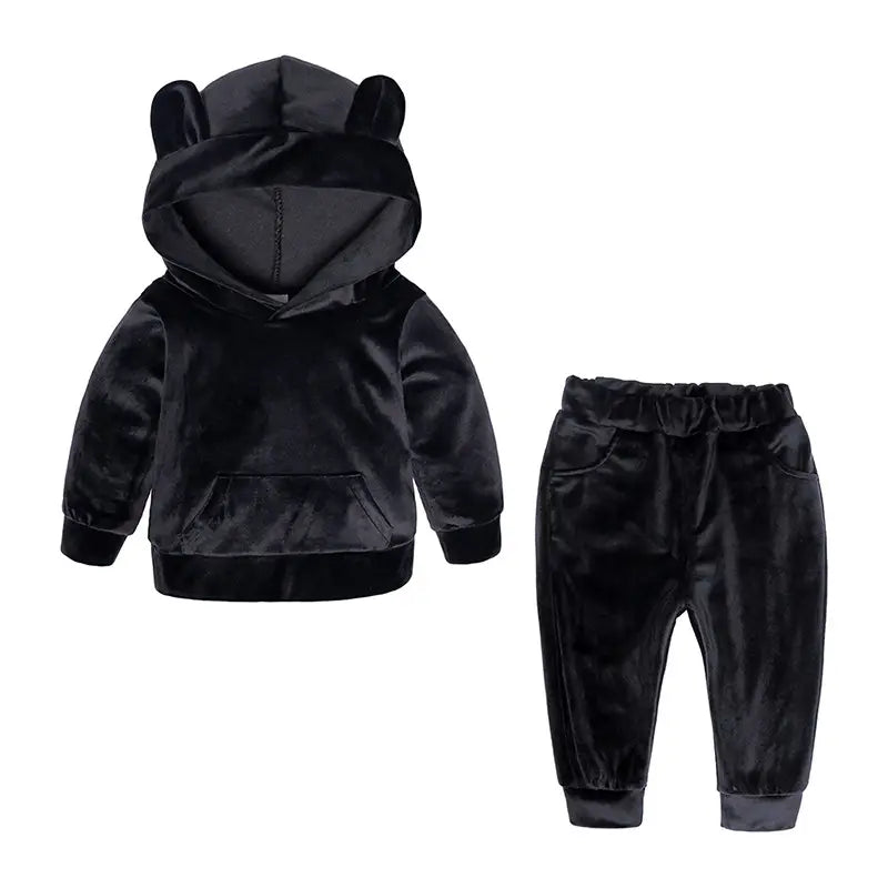 Velvet Hoodie Pants Set for Kids Bear Ears Hooded Sweatshirt