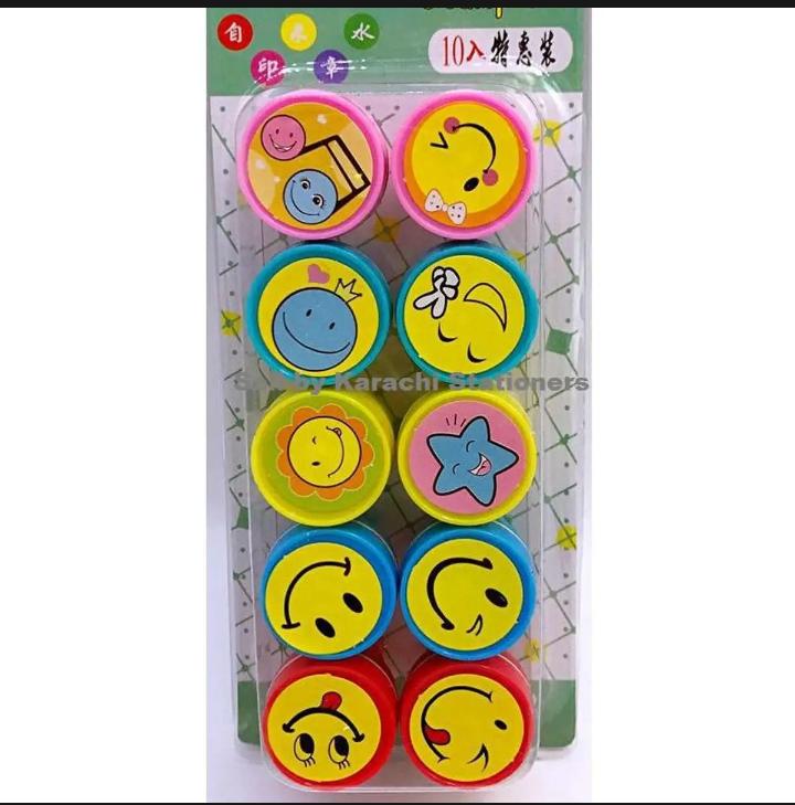 Pack of 10 - Cute Emoji Stamp Set Kids Arts And Crafts Stamper - Stationery Accessory Designed For Creative Stamping And Daily Craft Routine (Random Emojis)