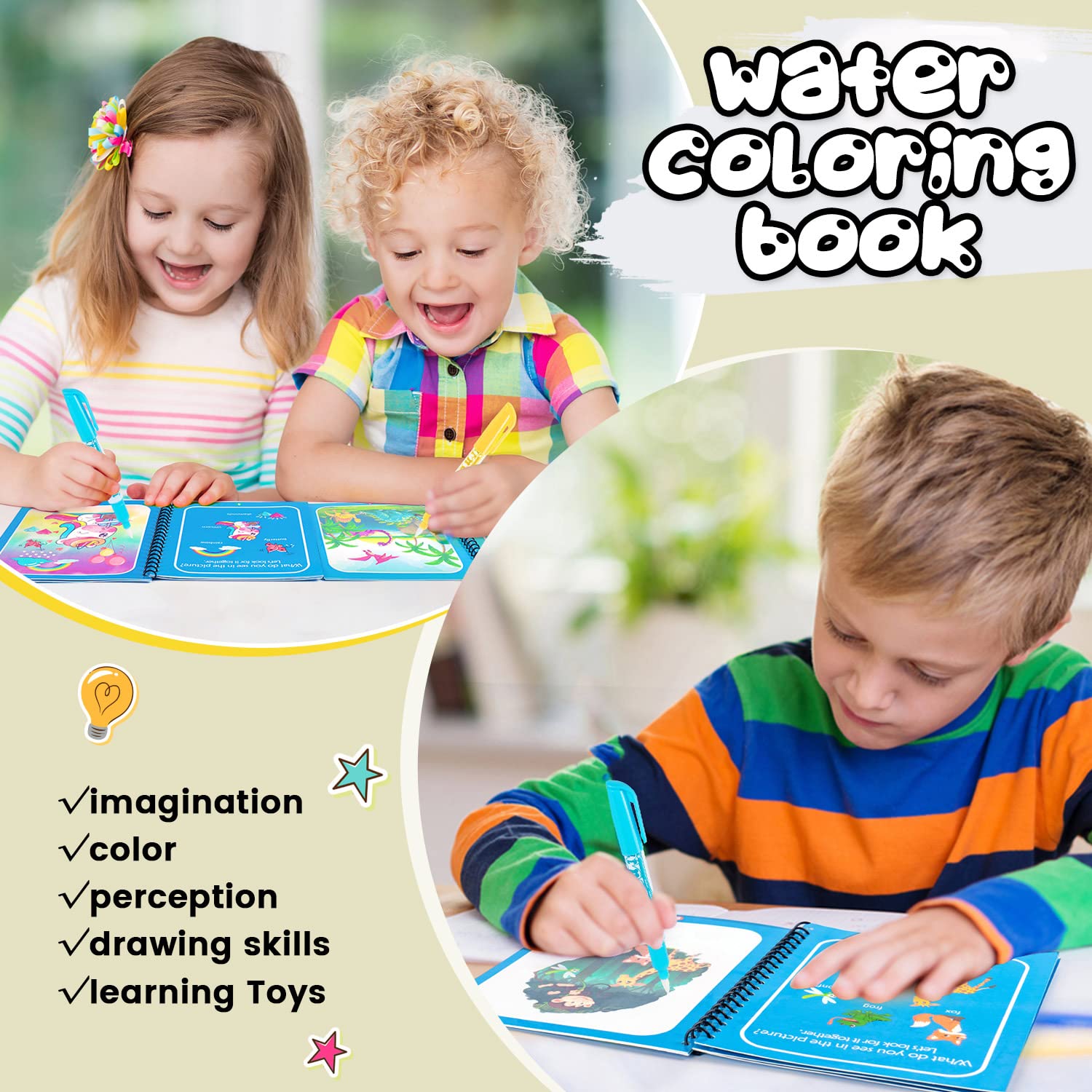 Magic Water Book Painting Drawing Coloring Board Book Magic Water Pen - Toy Accessory Designed For Creative Painting And Daily Fun Routine (Random Book)