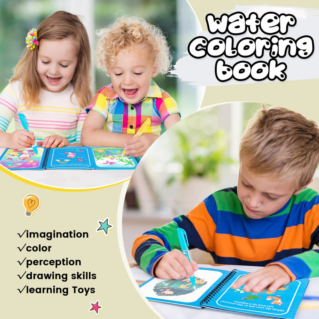 Magic Water Book Painting Drawing Coloring Board Book Magic Water Pen - Toy Accessory Designed For Creative Painting And Daily Fun Routine (Random Book)