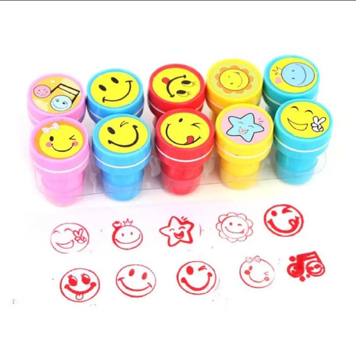 Pack of 10 - Cute Emoji Stamp Set Kids Arts And Crafts Stamper - Stationery Accessory Designed For Creative Stamping And Daily Craft Routine (Random Emojis)