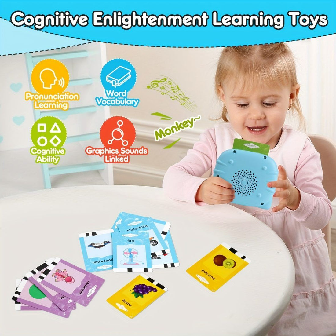Multi-functional Interactive Flash Card Learning Toy for Toddlers 1 Reader unit and 112 cards