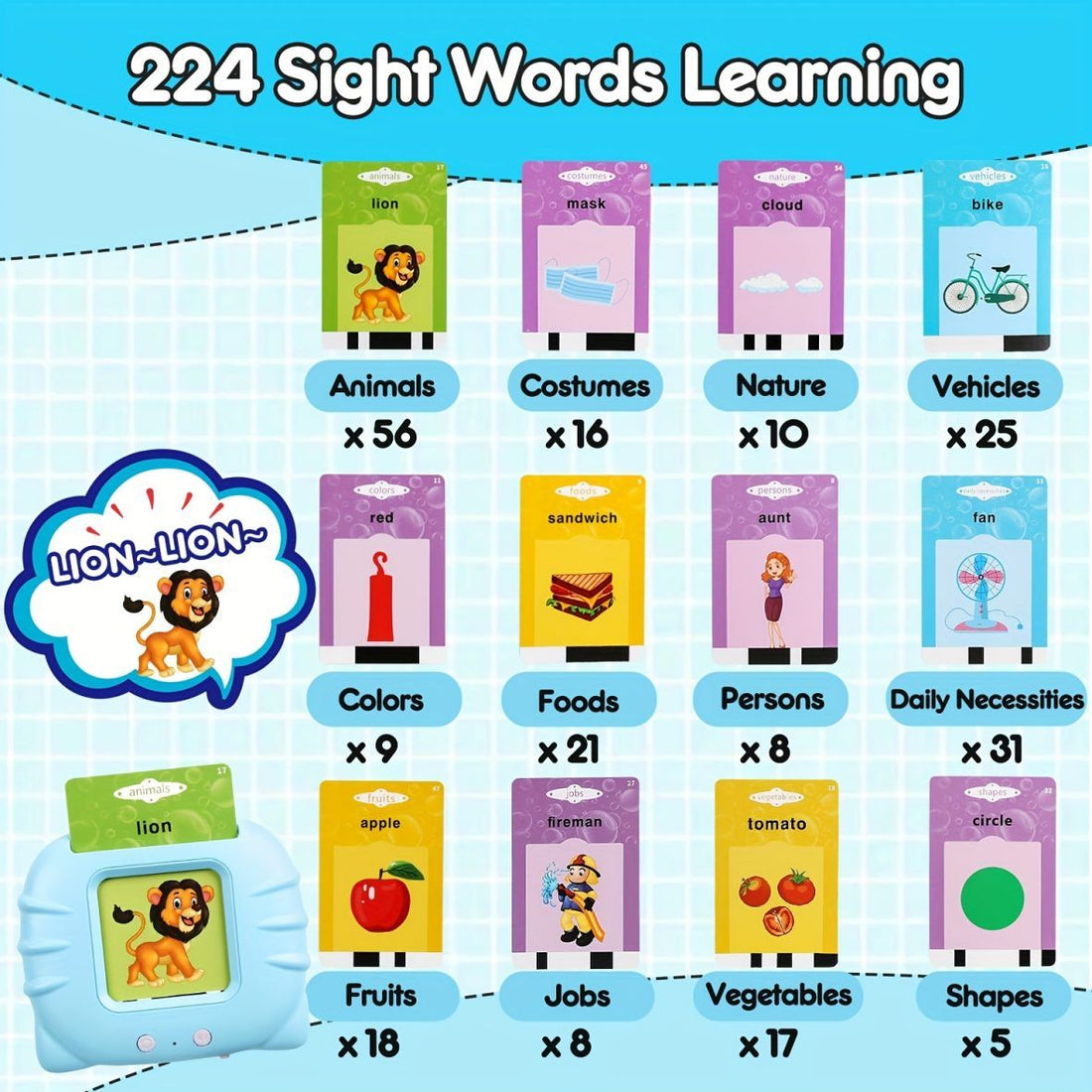 Multi-functional Interactive Flash Card Learning Toy for Toddlers 1 Reader unit and 112 cards