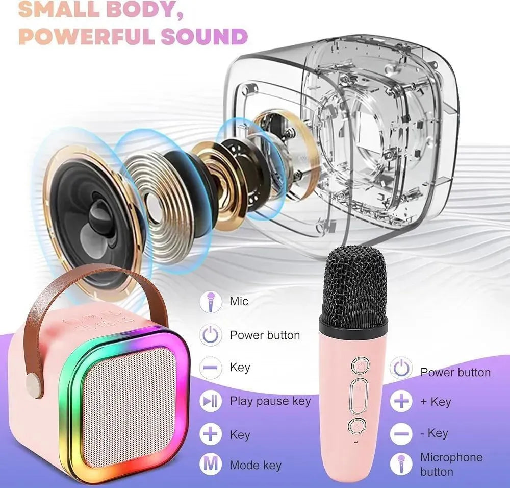 Portable LED Speaker Pink with 2 Microphones