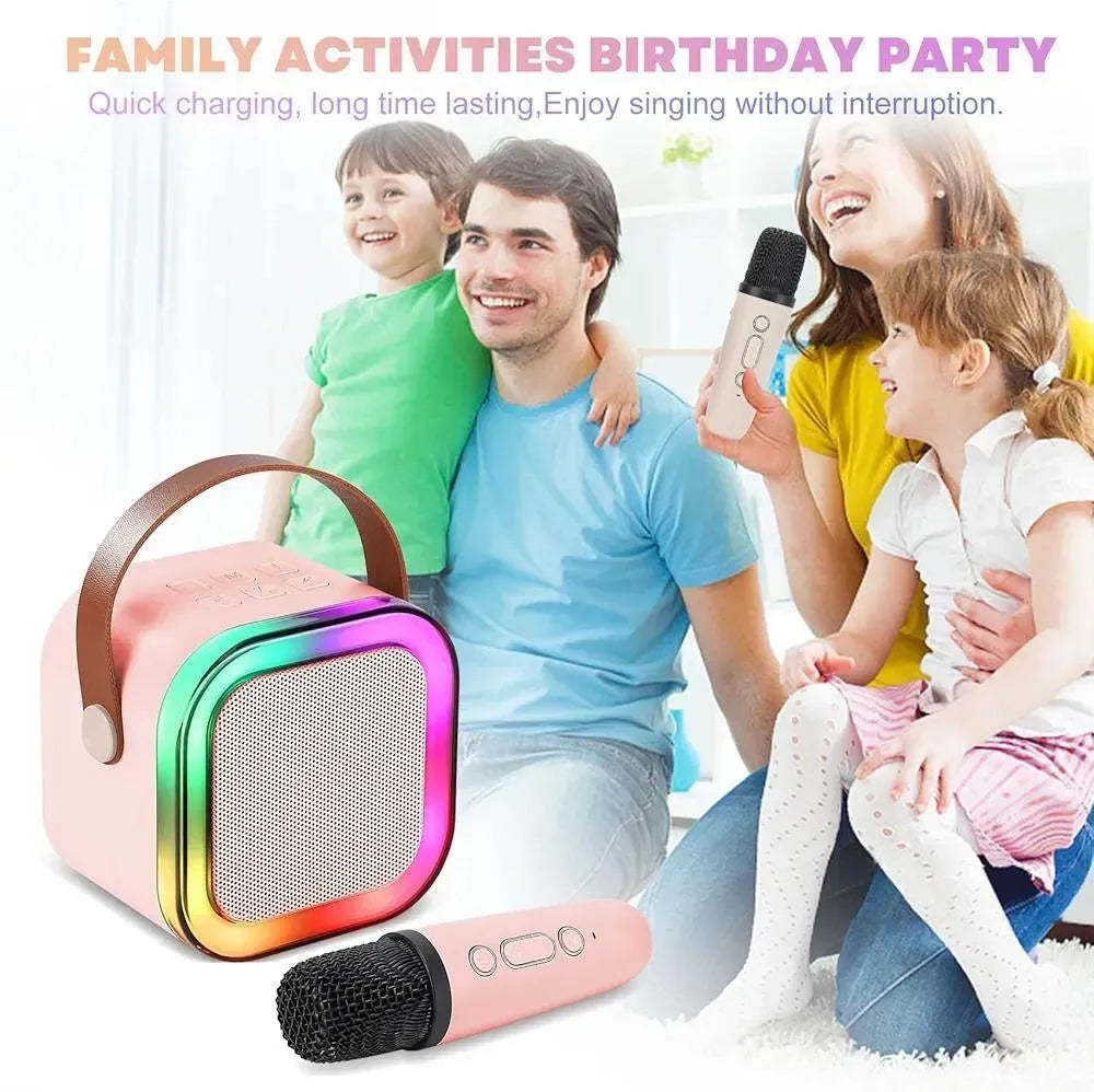 Portable LED Speaker Pink with 2 Microphones