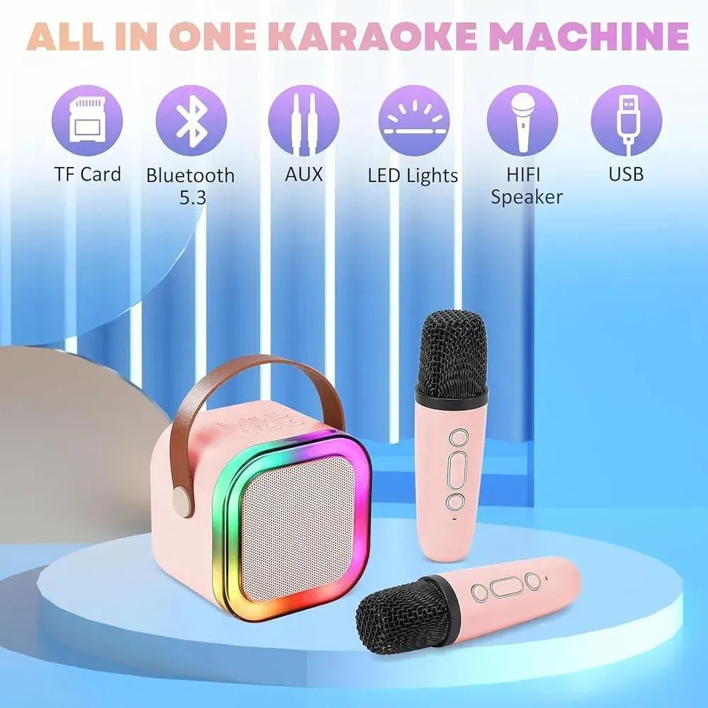 Portable LED Speaker Pink with 2 Microphones