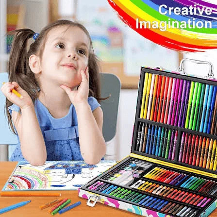 128-Piece Kids Art & Drawing Set with Carry Case – Complete Coloring Kit with Colored Pencils, Crayons, Oil Pastels, Watercolors & Markers