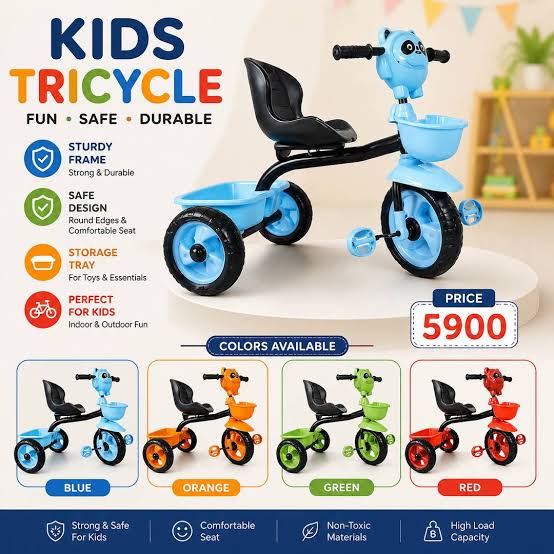 Plastic Tri-Cycle for Kids 1-5 Years Blue Black