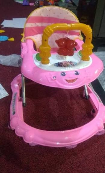 Pink Baby Walker with Overhead Toys for Newborns