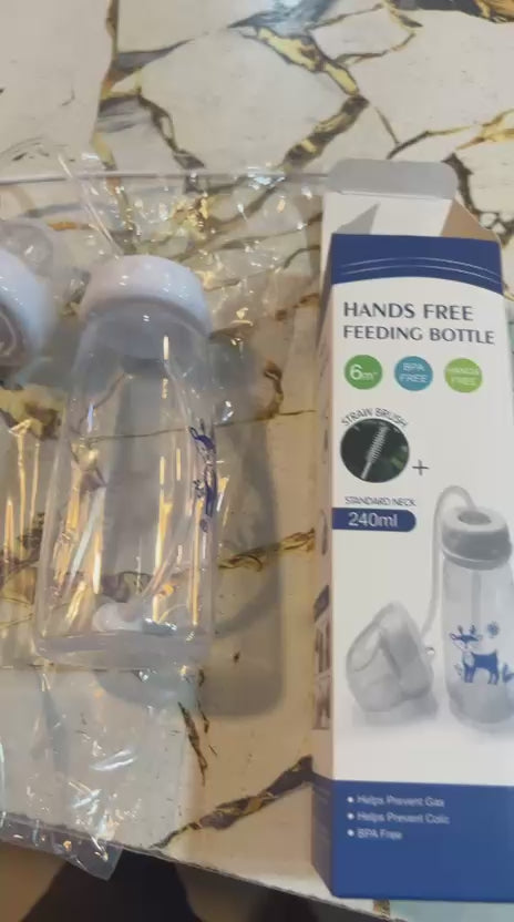 Hands-Free Baby Feeding Bottle 240ml – Anti-Colic Nursing System with Silicone Straw & Soft Nipple